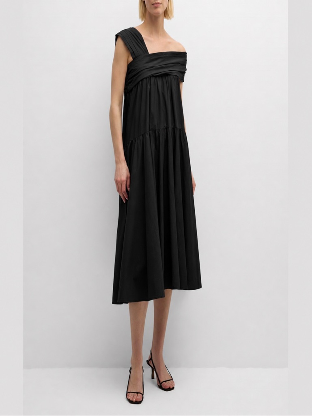 Merlette Crane Asymmetric Cotton Poplin Midi Dress
